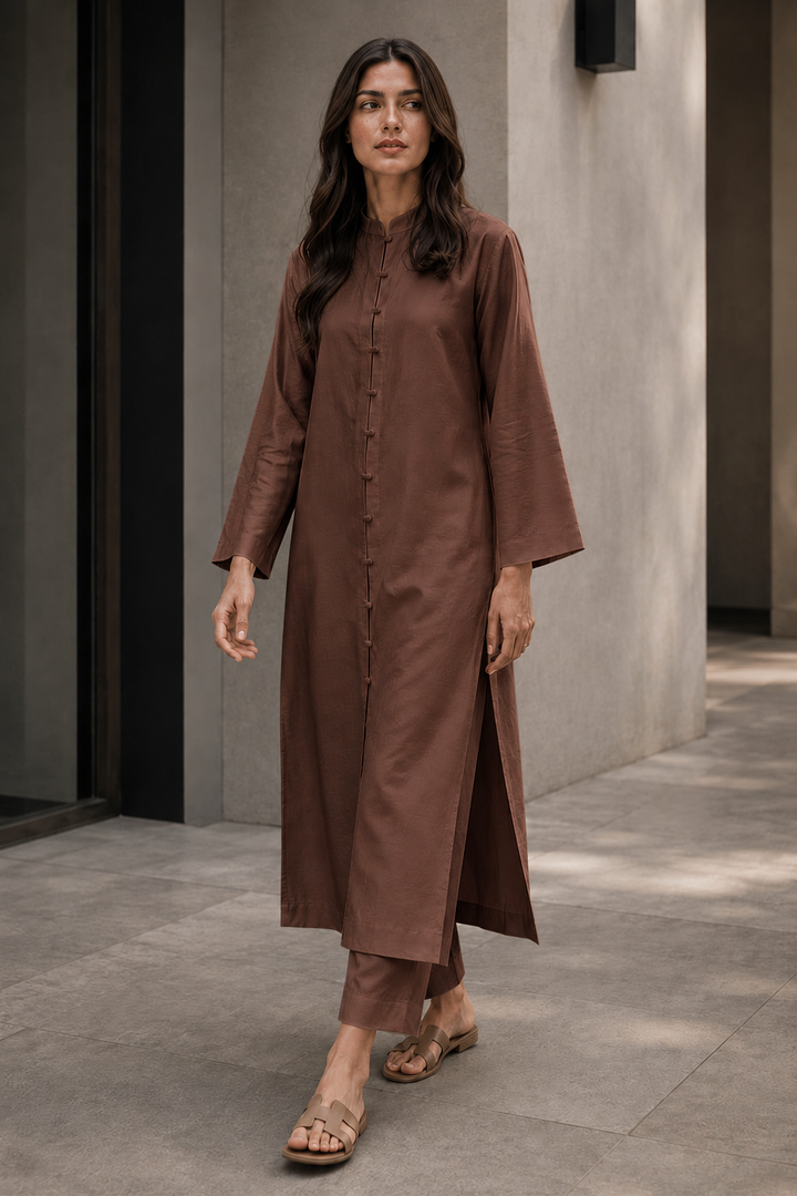 Chocolate Brown Raw Silk 2- Piece Set