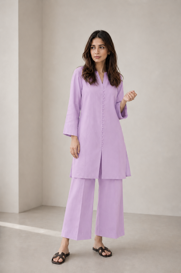 Solft Lilac Raw Silk Co-ord Set