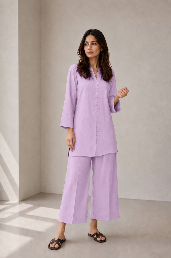 Solft Lilac Raw Silk Co-ord Set