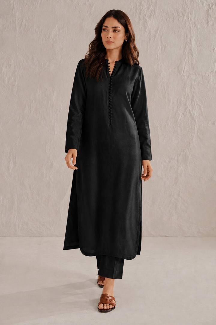 Black Raw Silk Co-ord Set