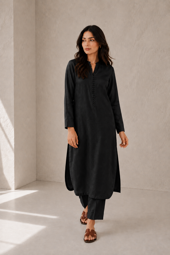 Black Raw Silk Co-ord Set