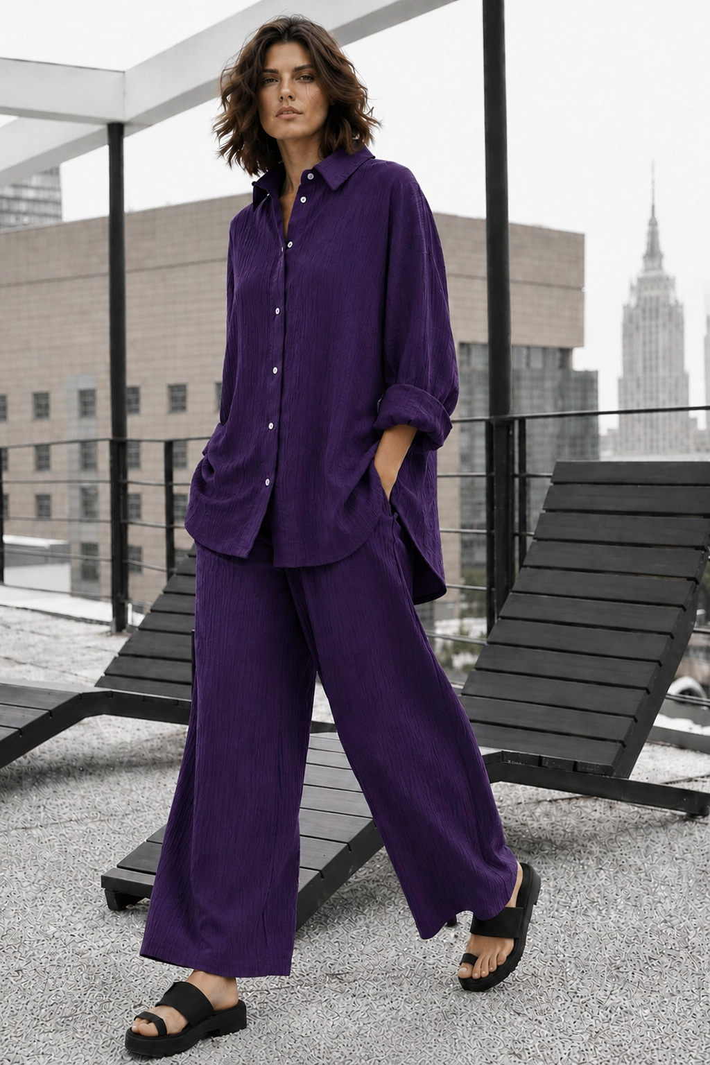 Purple Wrinkle Co Ord Set