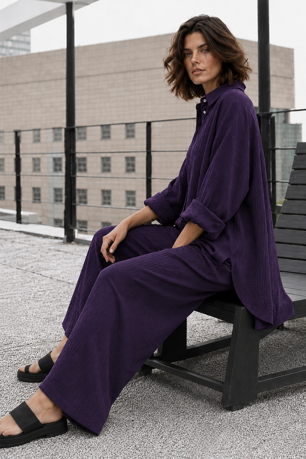 Purple Wrinkle Co Ord Set