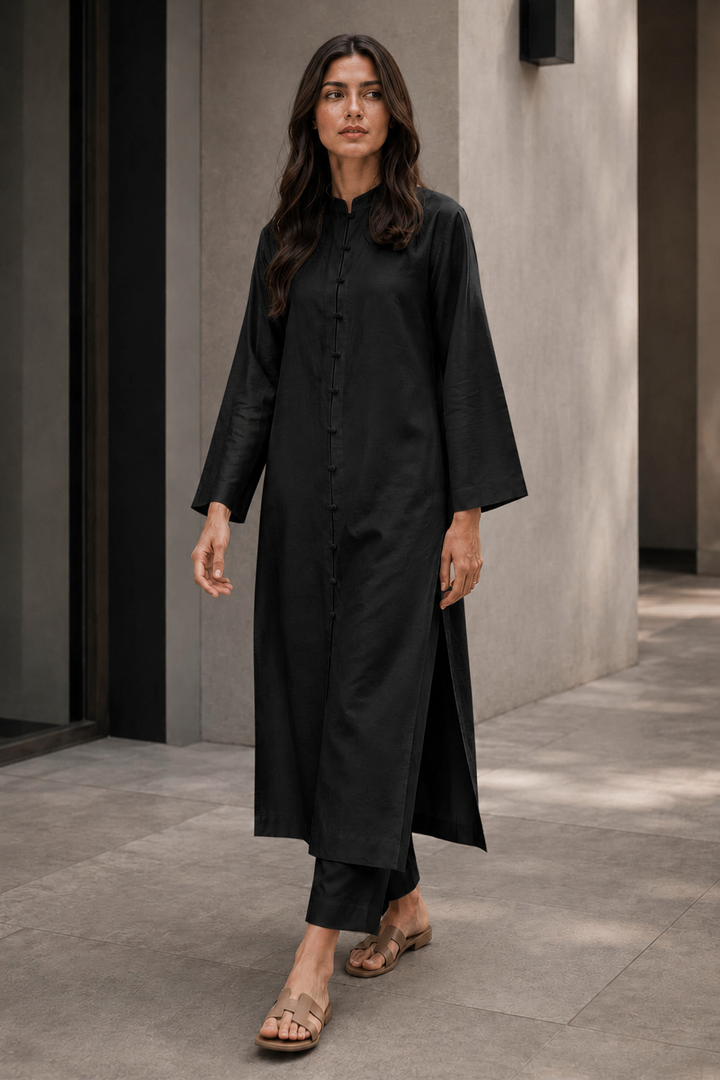 Black Raw Silk Dress