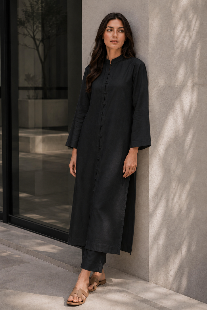 Black Raw Silk Dress