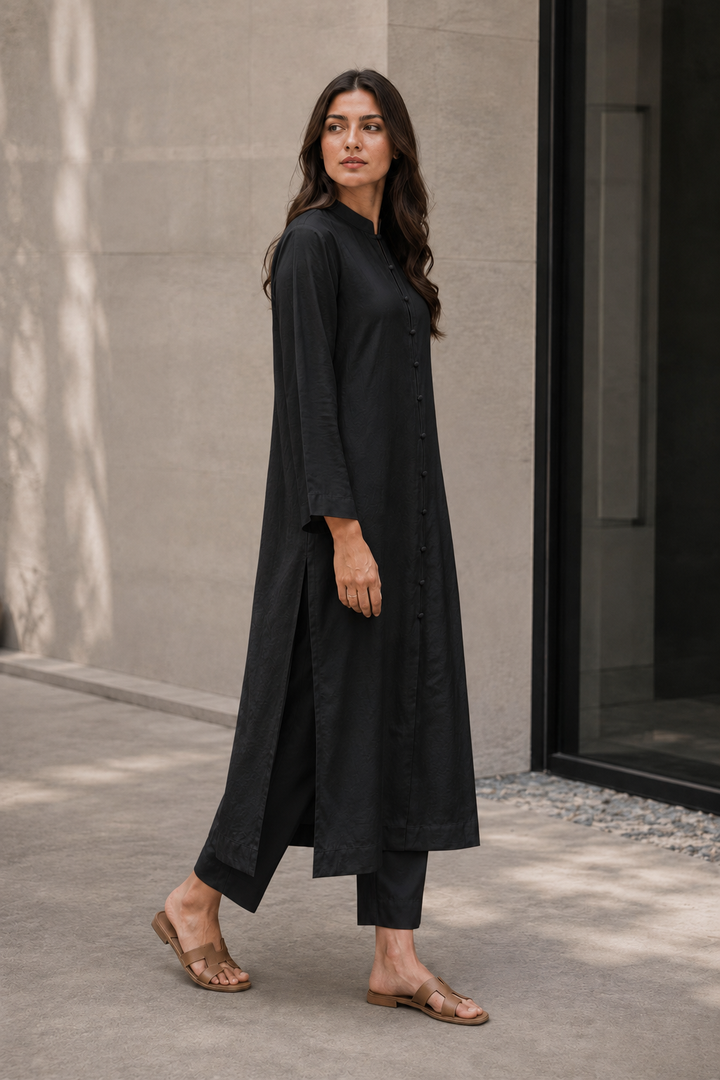 Black Raw Silk Dress