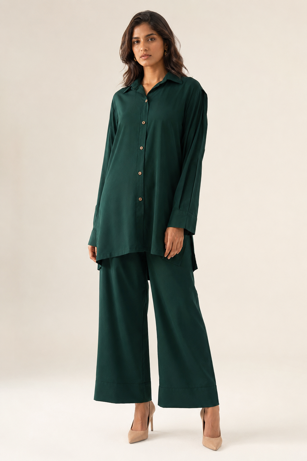 Bottle Green Button-Down Co Ord Set - 04