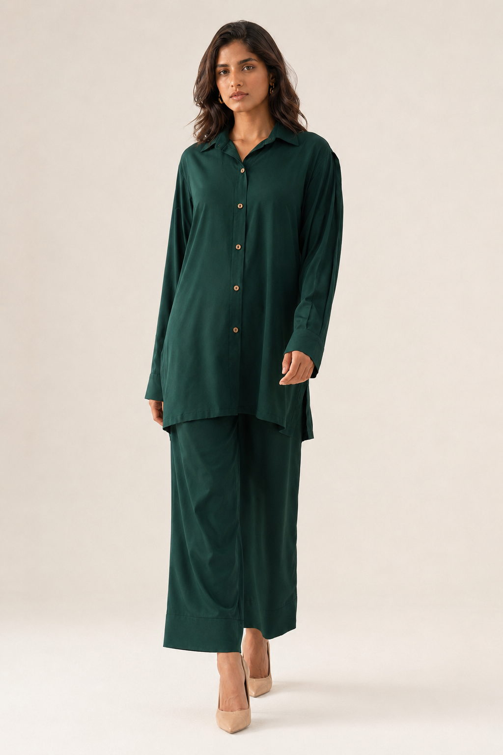 Bottle Green Button-Down Co Ord Set - 04