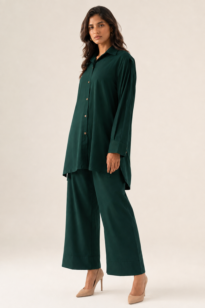Bottle Green Button-Down Co Ord Set - 04