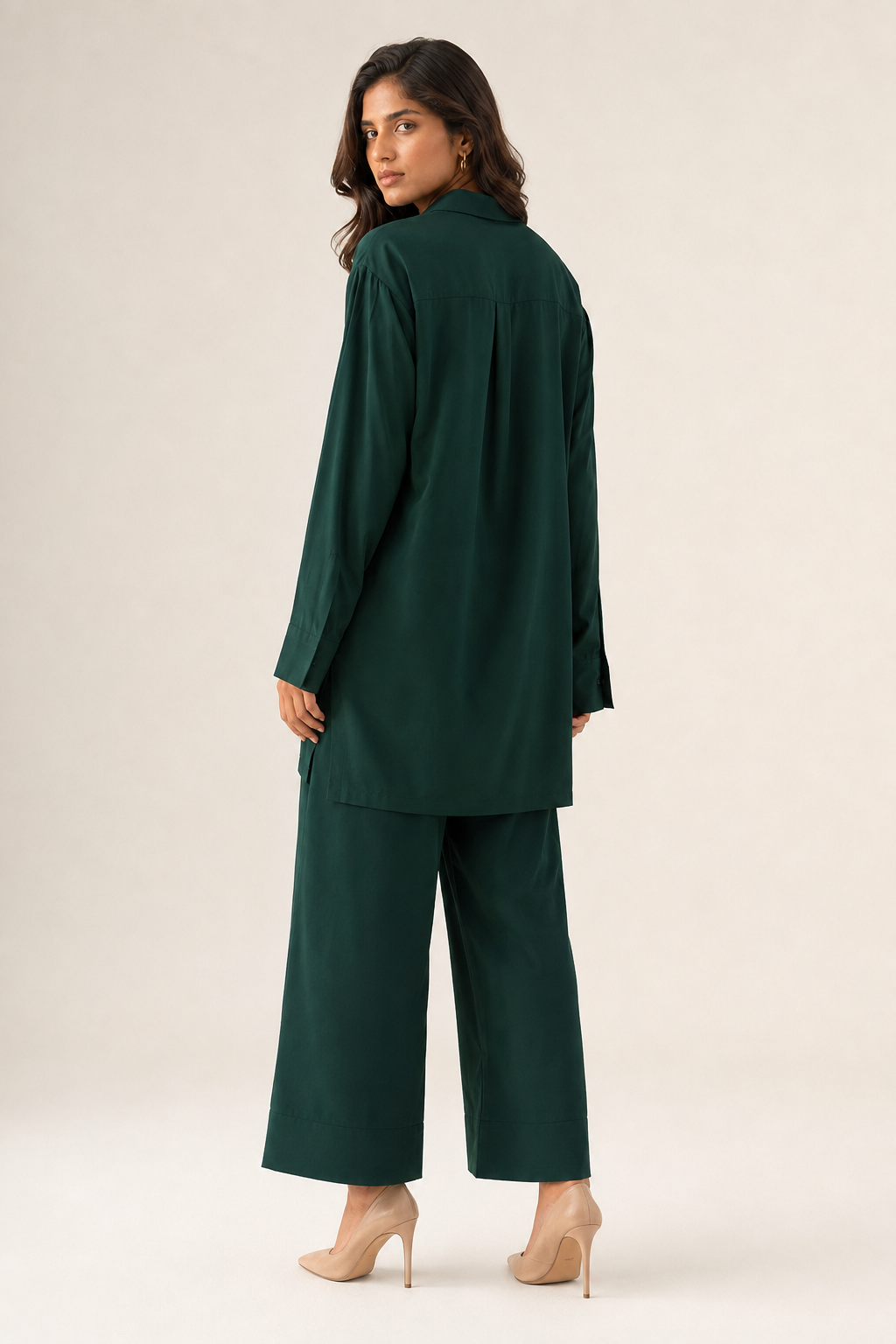 Bottle Green Button-Down Co Ord Set - 04