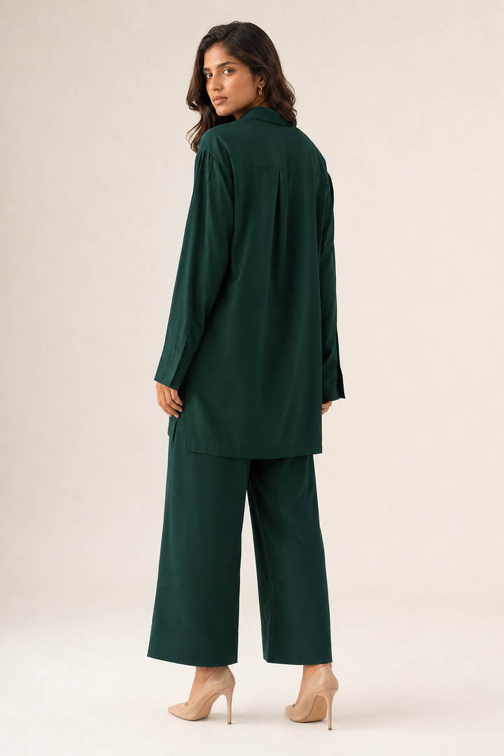 Bottle Green Button-Down Co Ord Set - 04