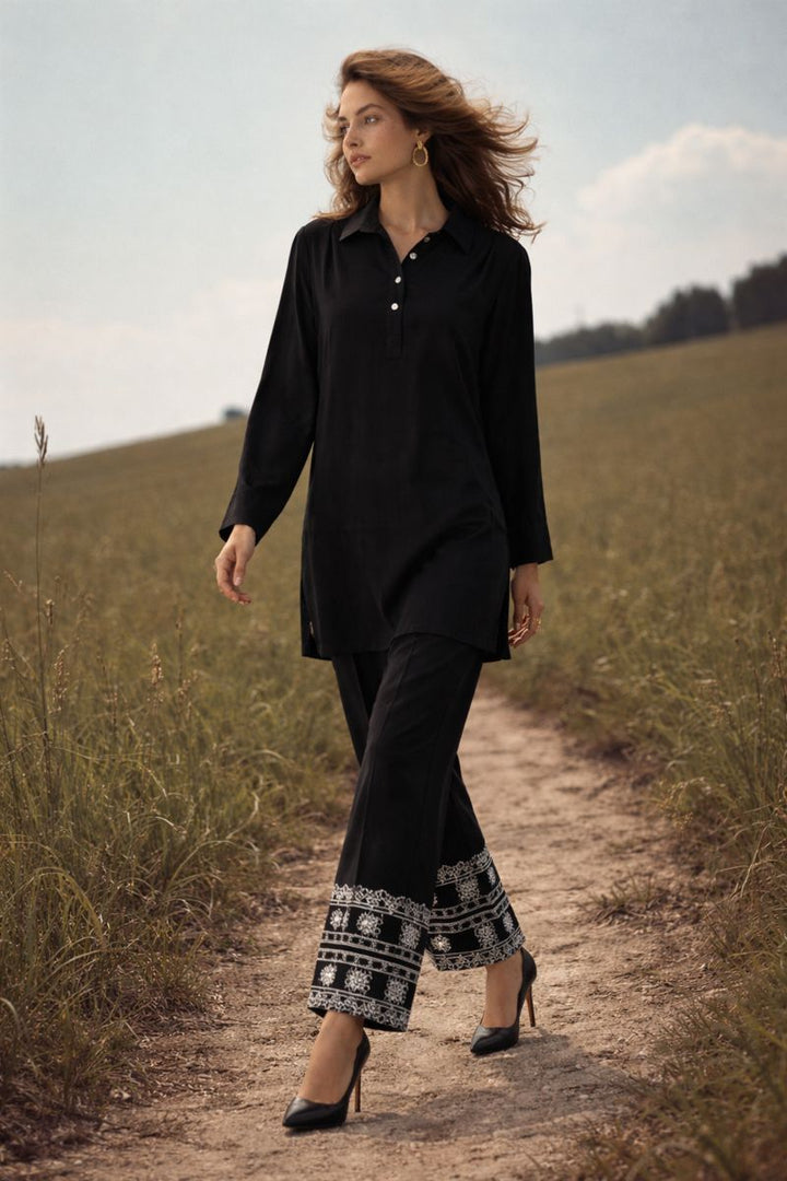 Black Embroidered Co Ord Set - 010