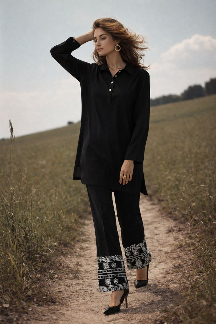 Black Embroidered Co Ord Set - 010