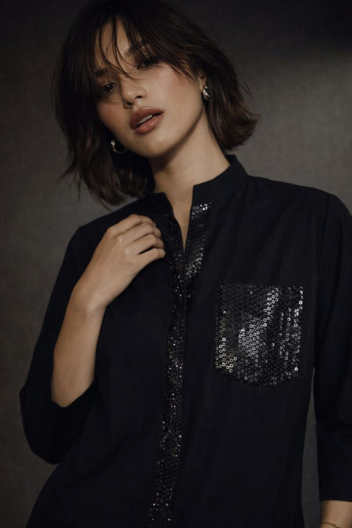 Black Sequin Detailed Co Ord Set