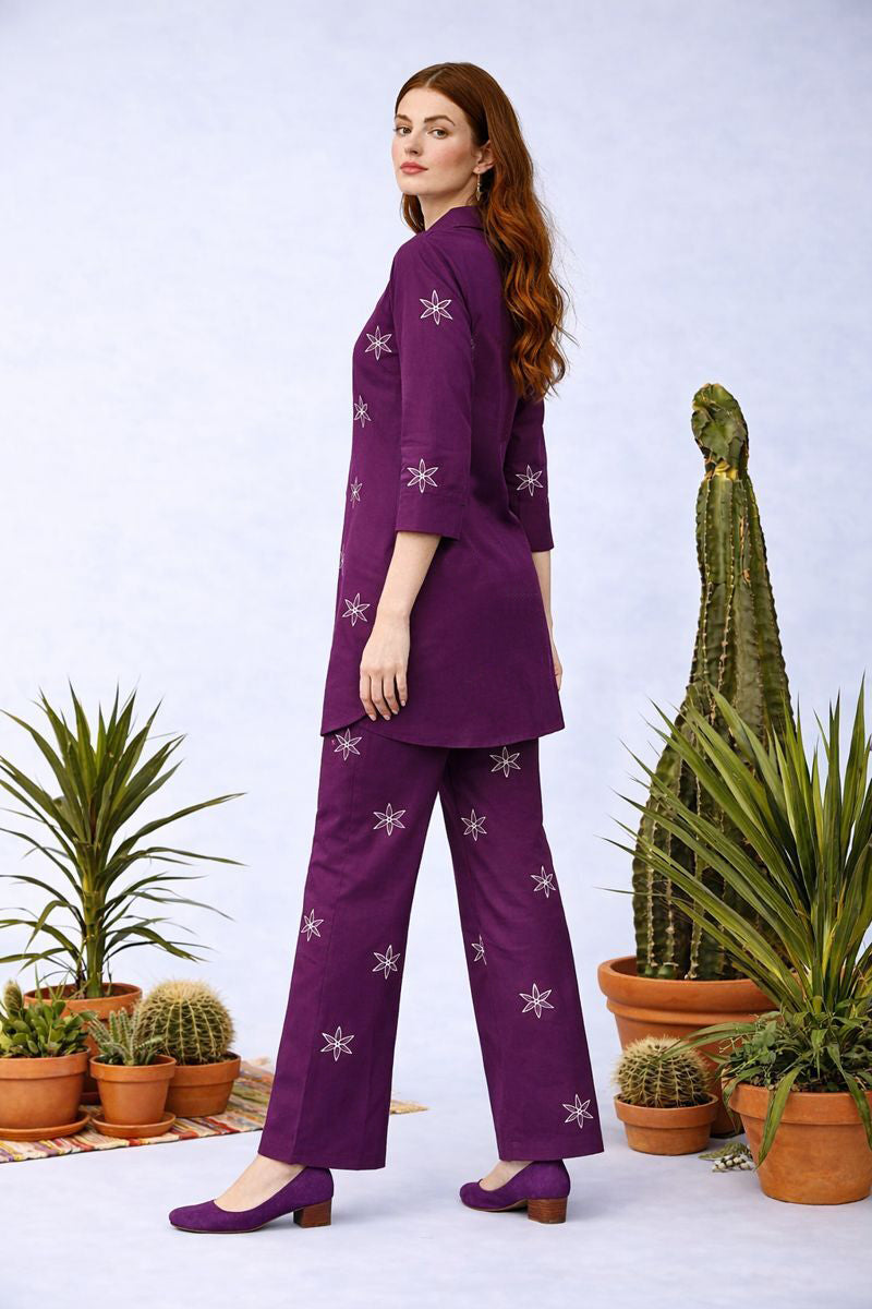 Plum Embroidered Co Ord Set - 01