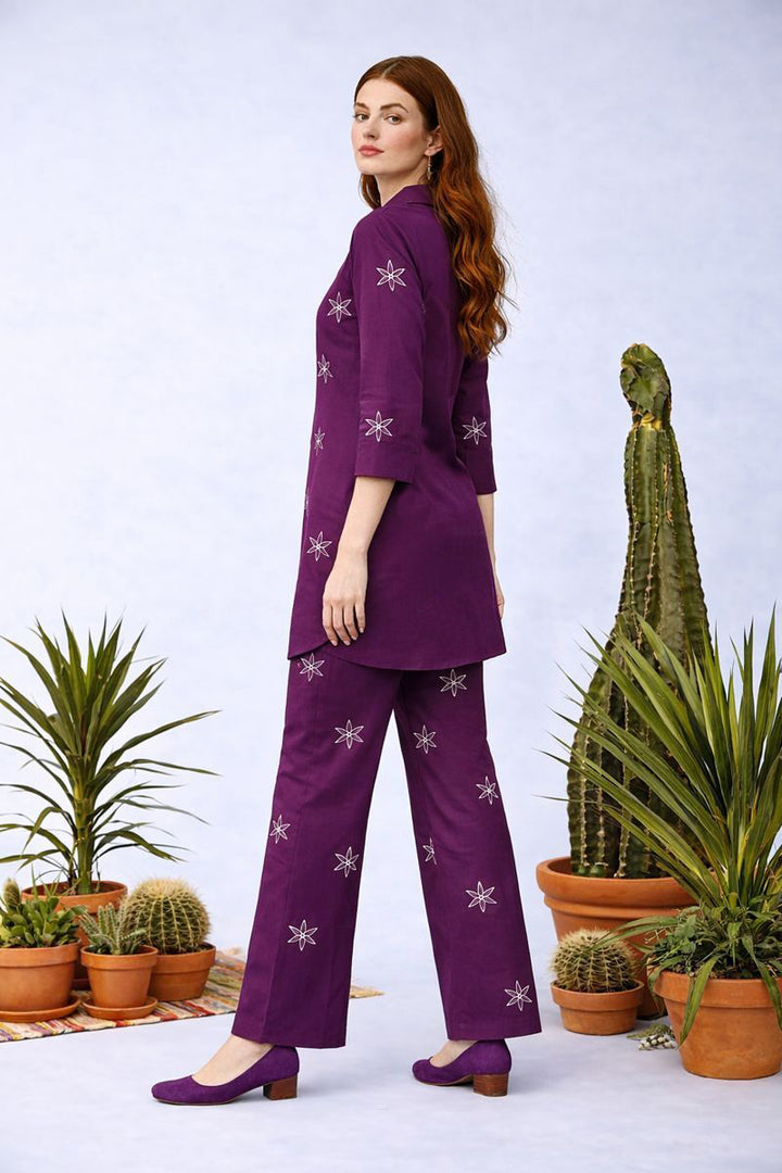 Plum Embroidered Co Ord Set - 01