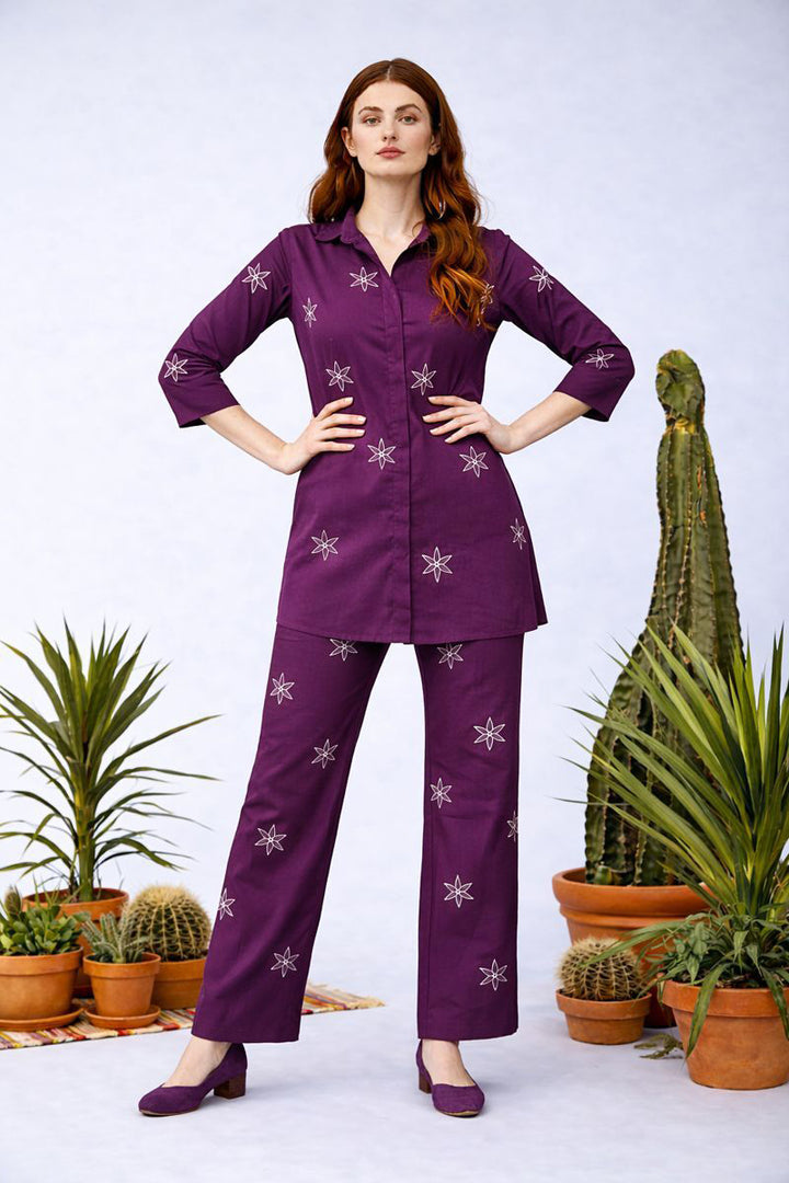 Plum Embroidered Co Ord Set - 01