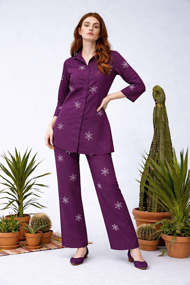 Plum Embroidered Co Ord Set - 01