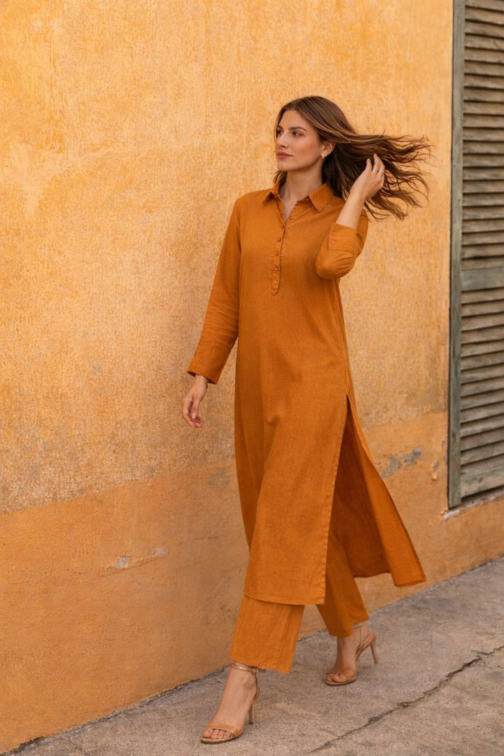 2 Piece Mustard Cambric Suit