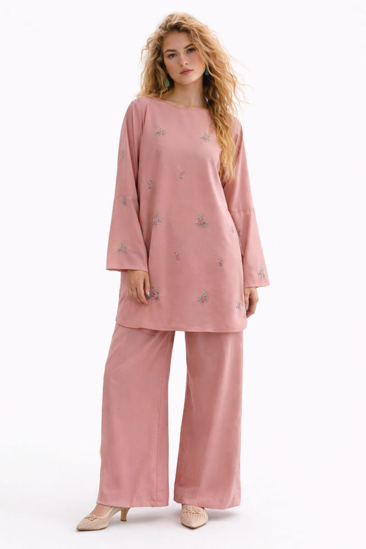 Tea Pink Embroidered Co Ord Set