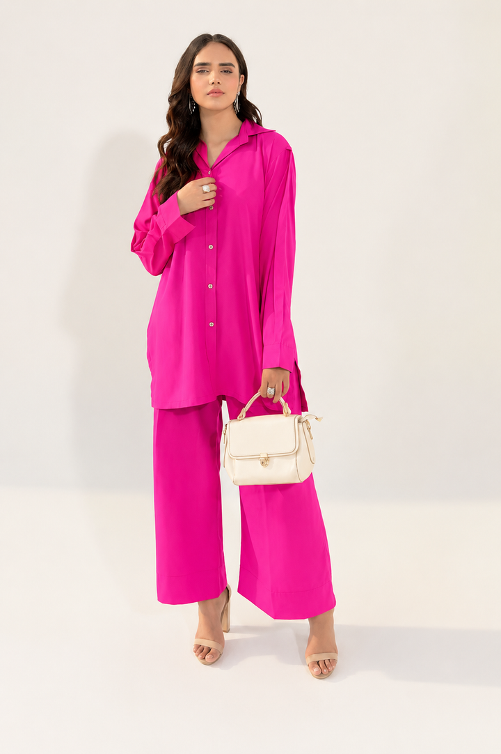 Hot Pink Button-Down Co Ord Set - 02