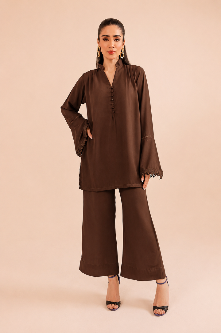 Dark Brown Lace Co Ord Set