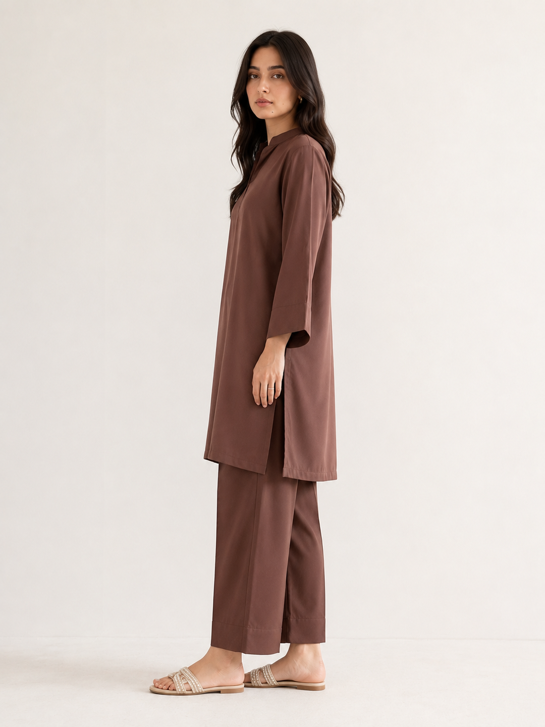 Brown Raw Silk 2 Piece Set