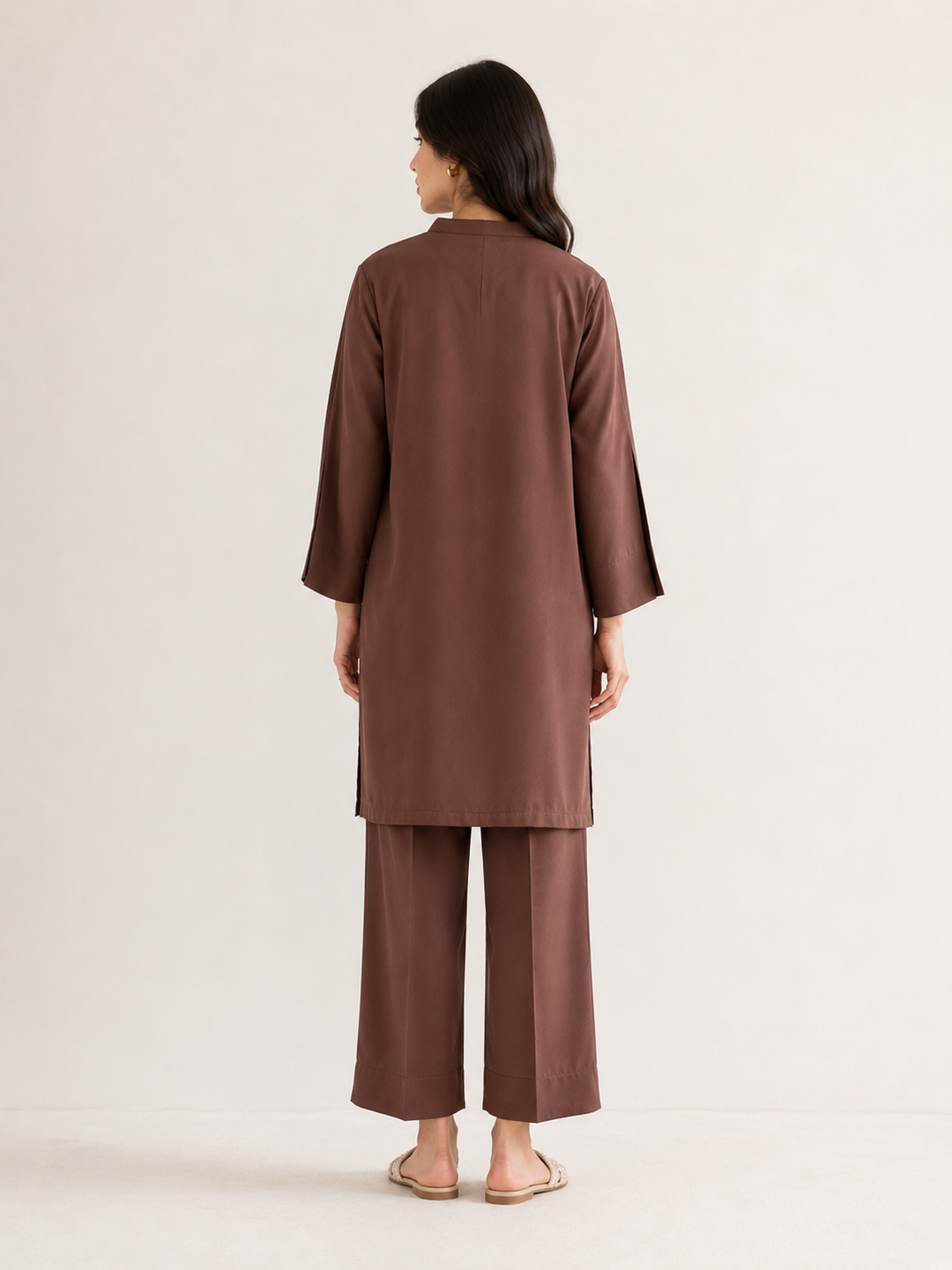 Brown Raw Silk 2 Piece Set