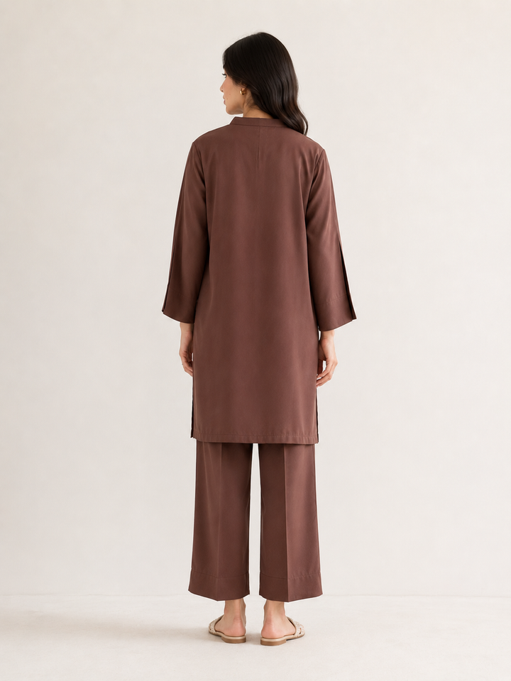 Brown Raw Silk 2 Piece Set