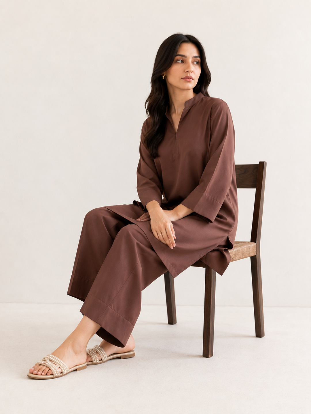 Brown Raw Silk 2 Piece Set