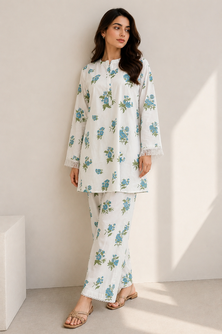 White Bloom Co ord Set