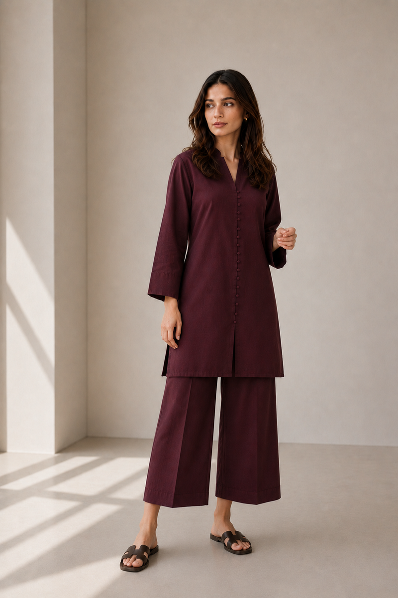 Burgundy Raw Silk Co-ord Set