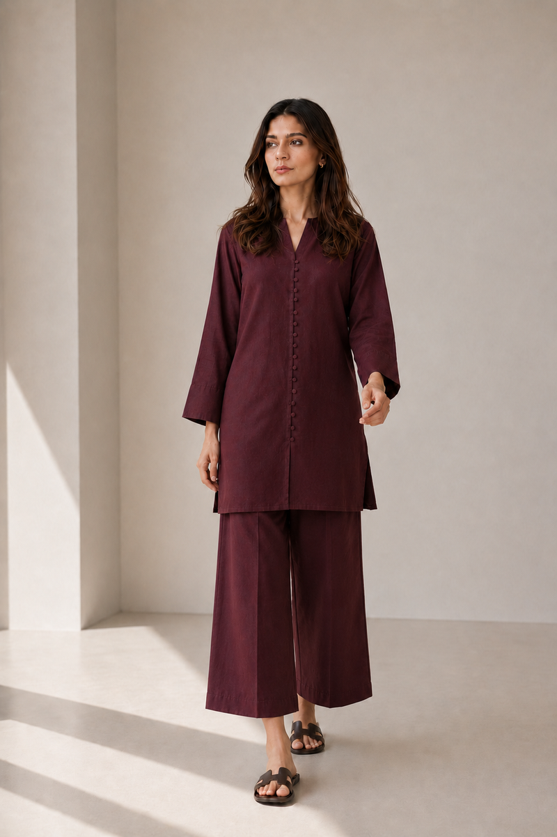 Burgundy Raw Silk Co-ord Set