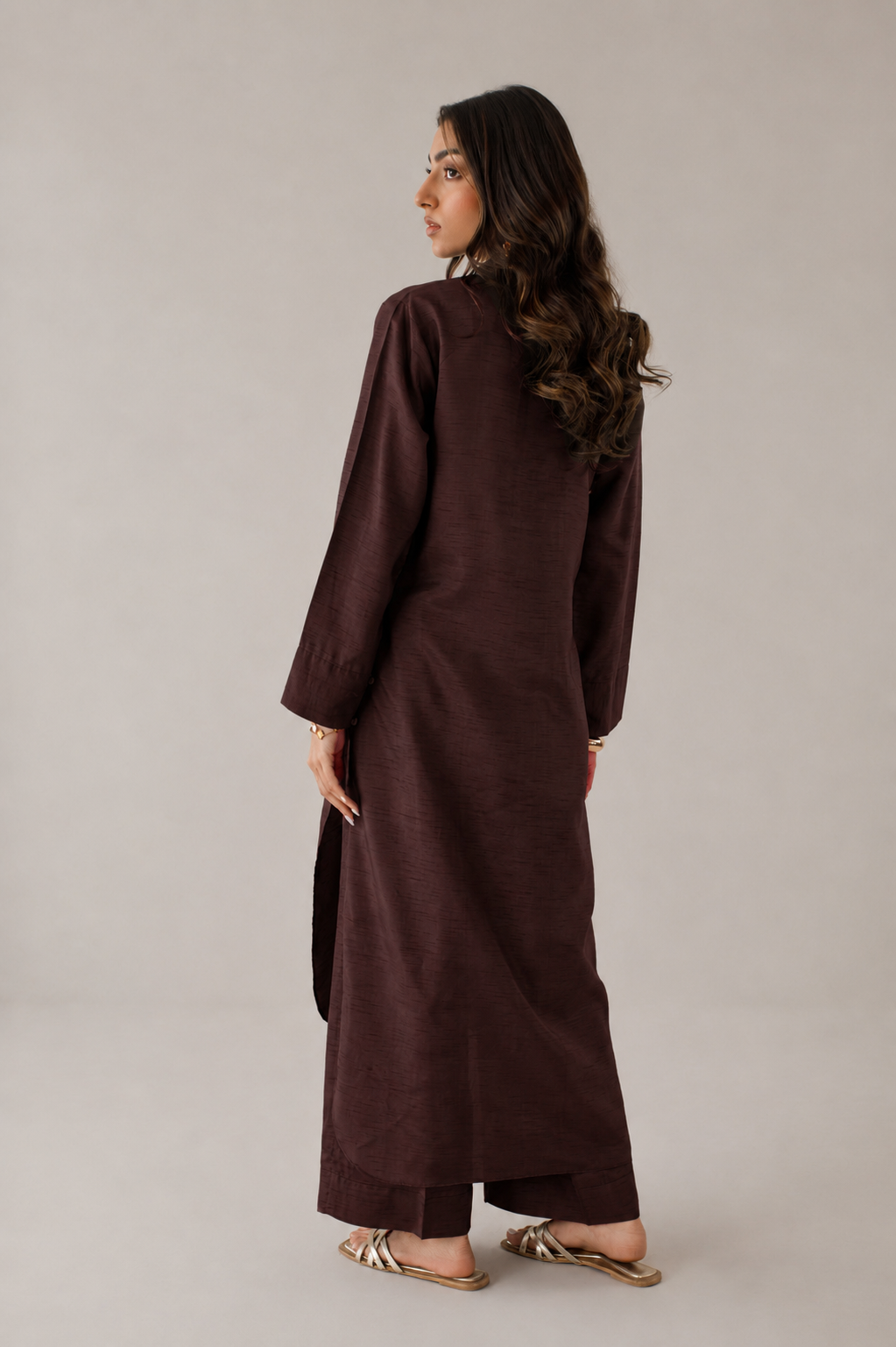 Dark Brown Korean Silk 3-Piece Set