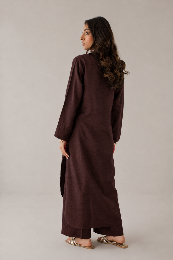 Dark Brown Korean Silk 3-Piece Set