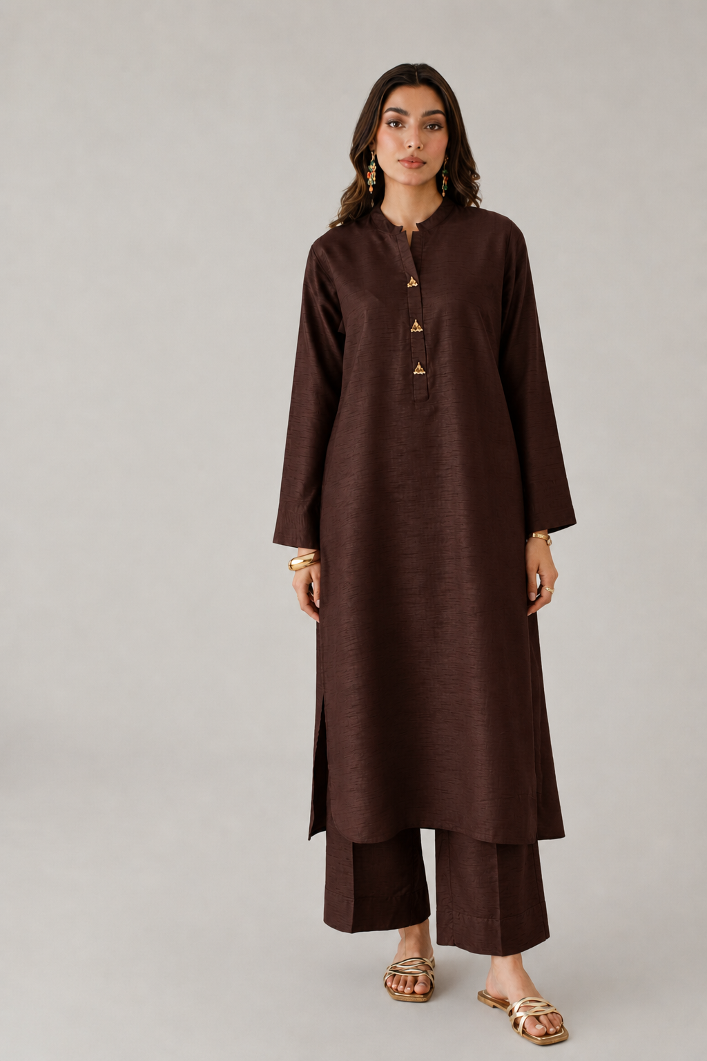 Dark Brown Korean Silk 3-Piece Set
