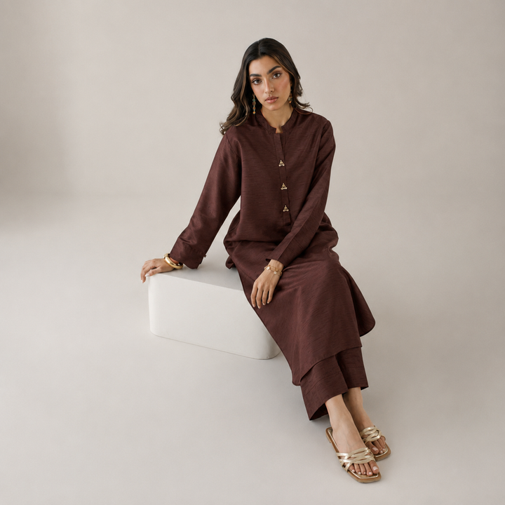 Dark Brown Korean Silk 3-Piece Set