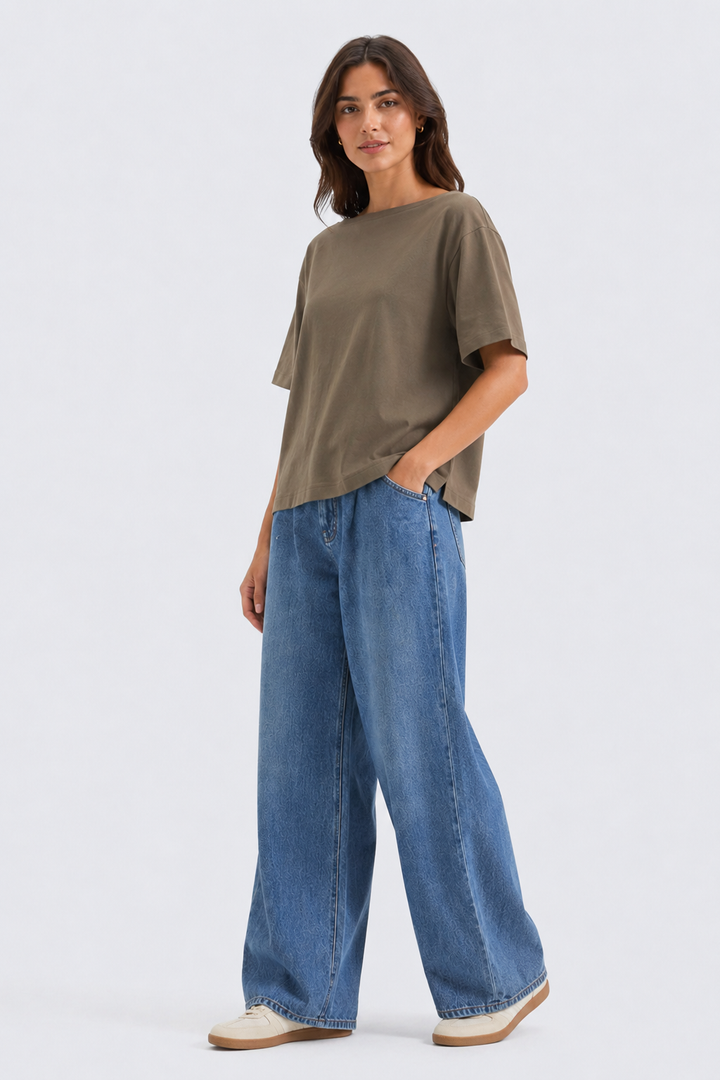 OVERSIZED BOAT NECK COTTON T-SHIRT