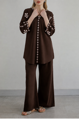 Dark Brown Embroidered Co Ord Set - 01