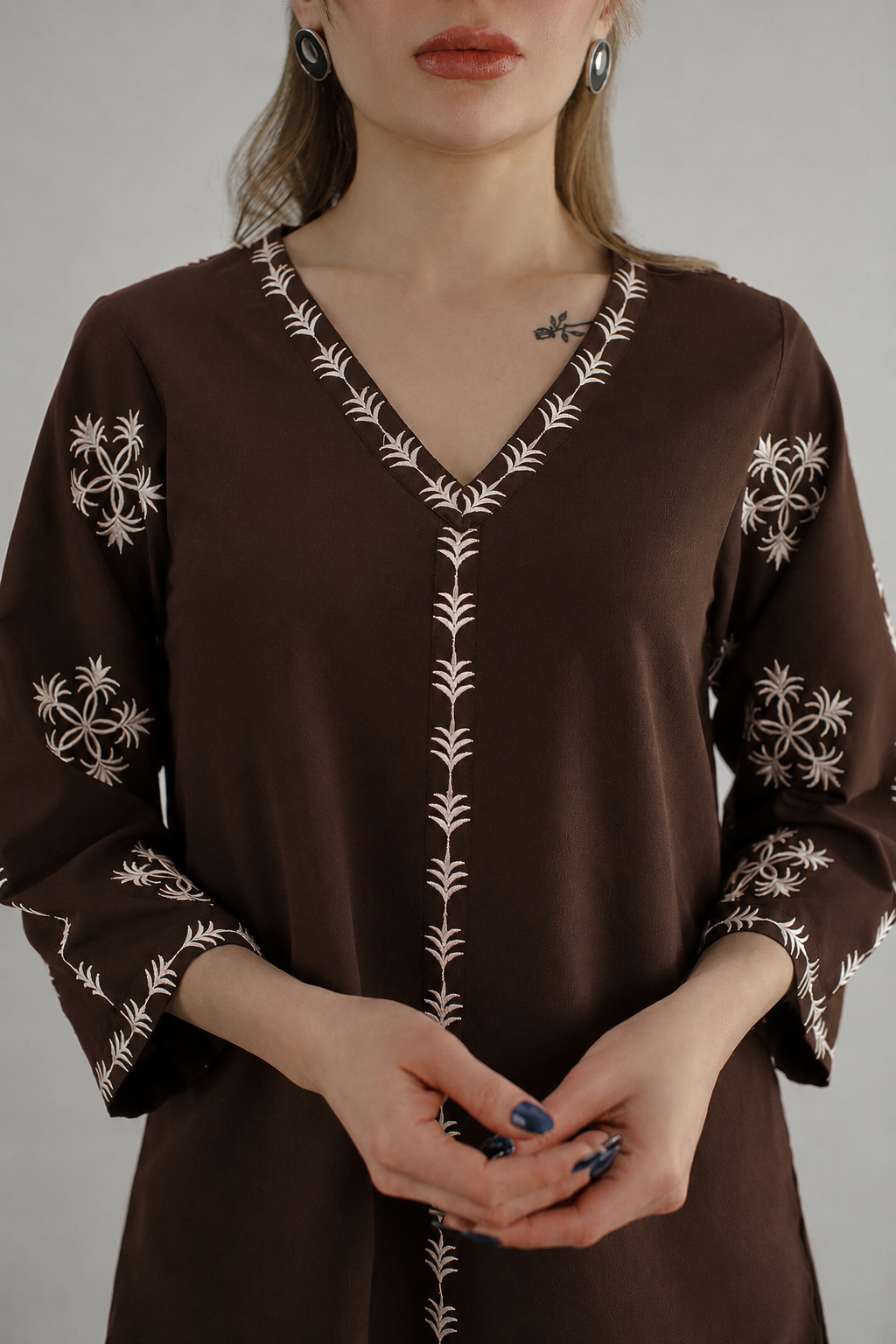 Dark Brown Embroidered Co Ord Set - 01