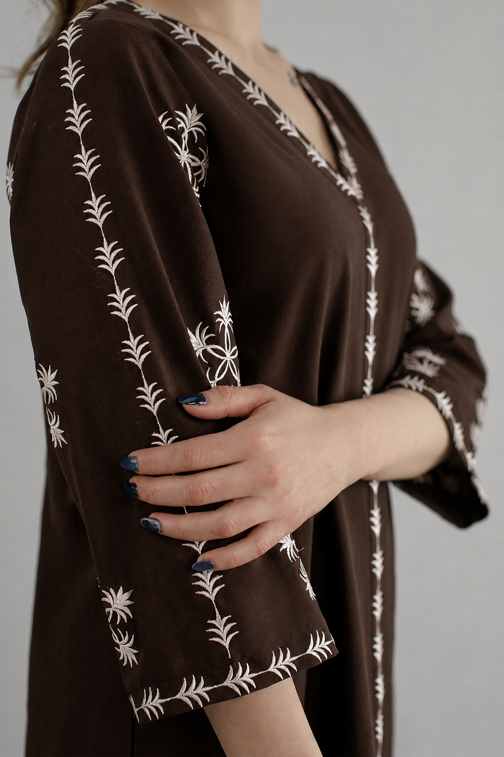 Dark Brown Embroidered Co Ord Set - 01