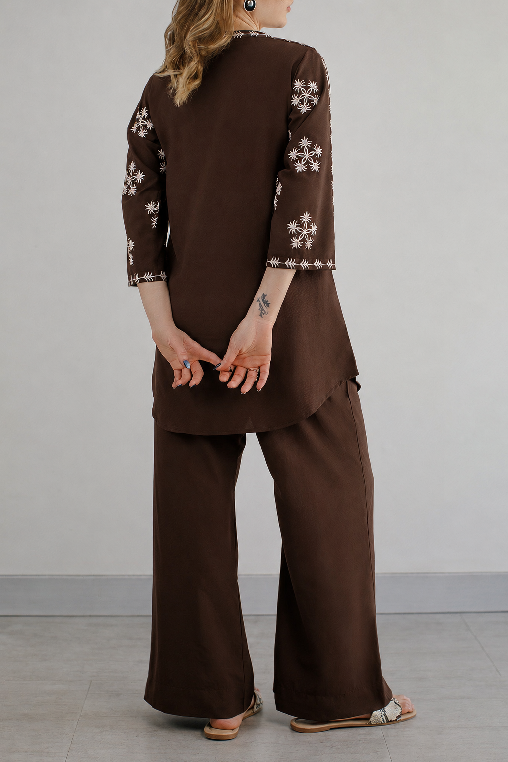 Dark Brown Embroidered Co Ord Set - 01