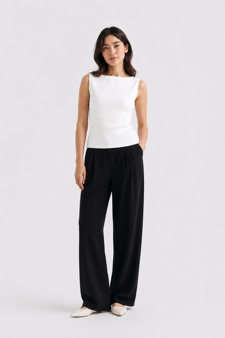 RIBBED BOAT NECK TOP