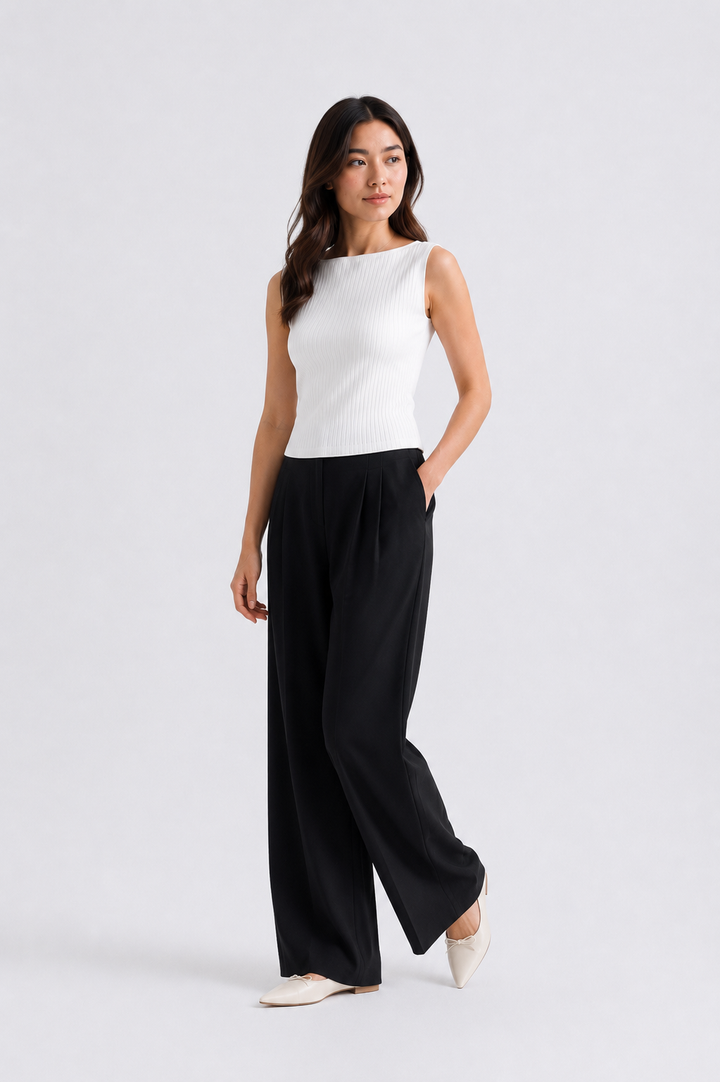 RIBBED BOAT NECK TOP