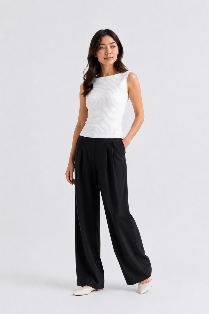 RIBBED BOAT NECK TOP