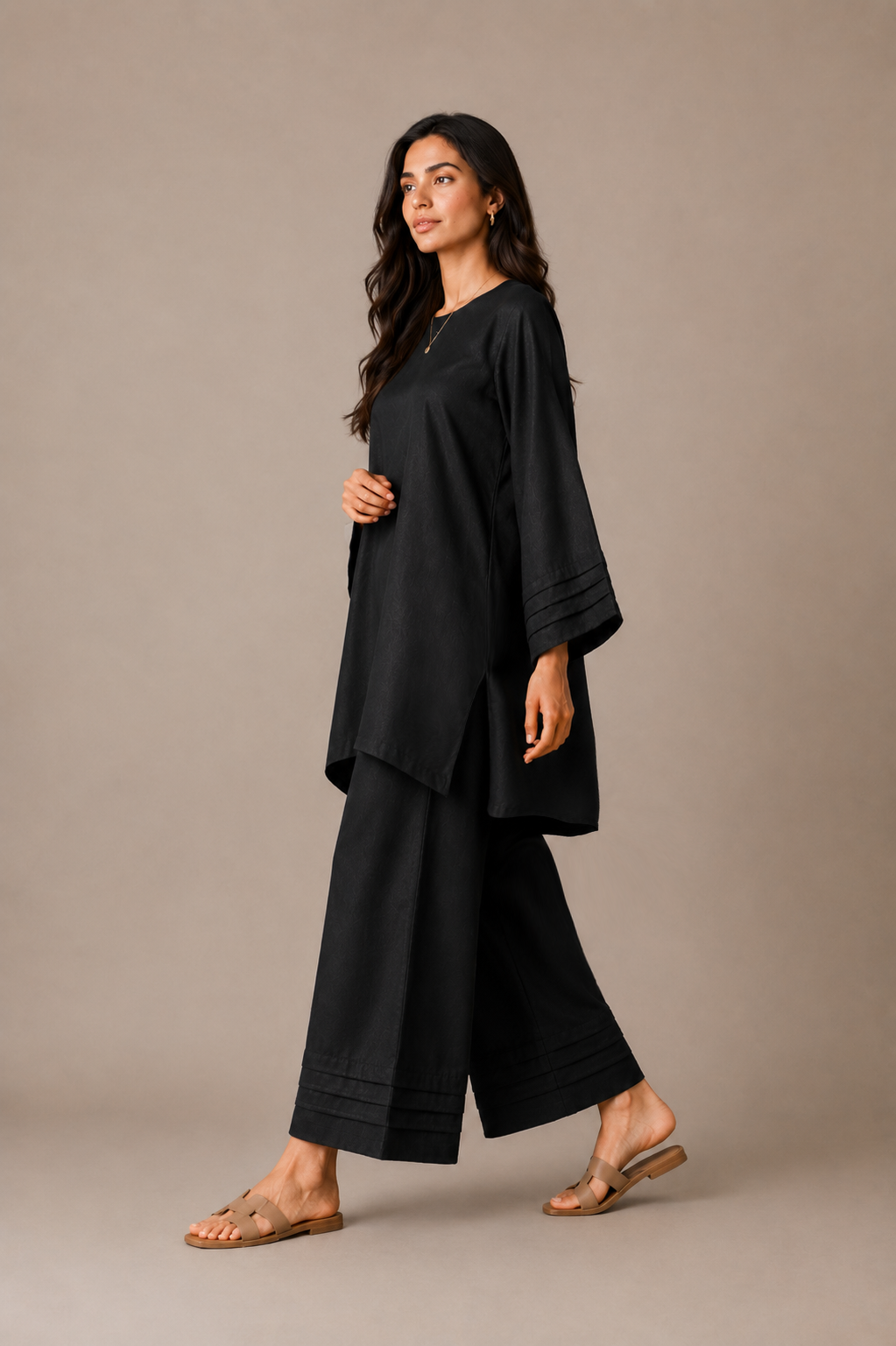 Black Raw Silk 2-Piece Set