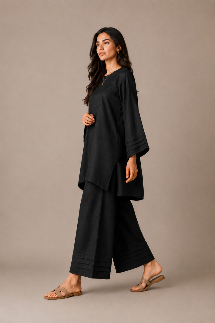 Black Raw Silk 2-Piece Set
