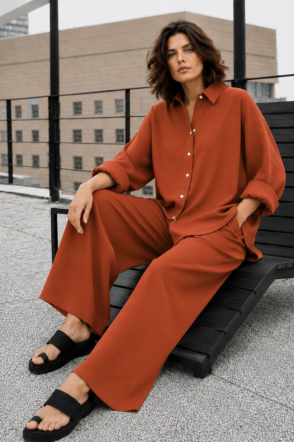 Rust Buttoned Co Ord Set