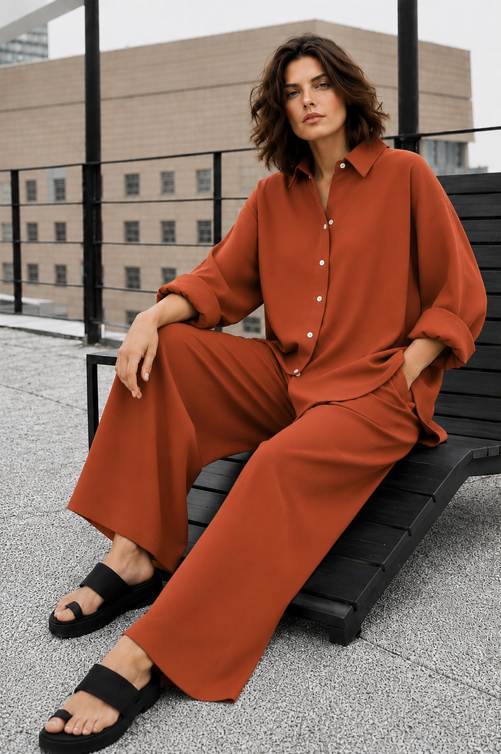 Rust Buttoned Co Ord Set