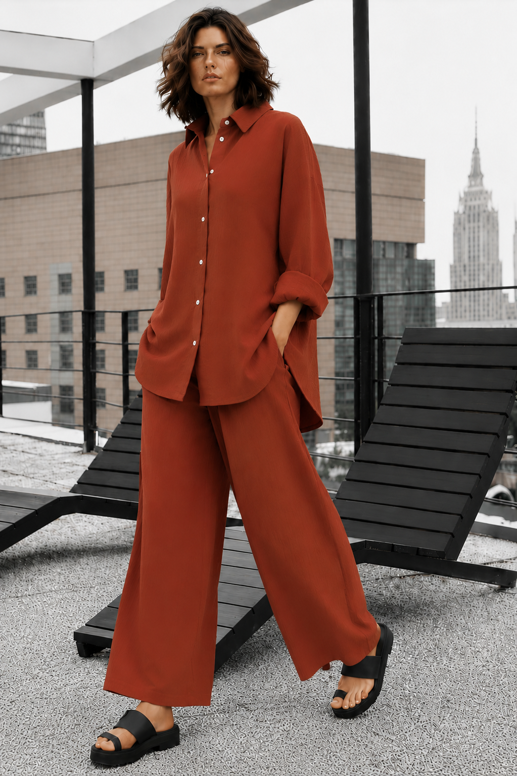 Rust Buttoned Co Ord Set